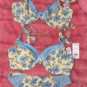 Hollister Floral Bikini with Blue and Cream